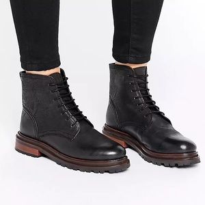 H by Hudson Lingshaw Lace Up Combat Boot, black leather, size 9, 40